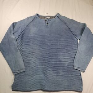 Carbon 2 Cobalt Henley Sweater Men Sz Lg Blue Cotton Ribbed Heavy Long Sleeve